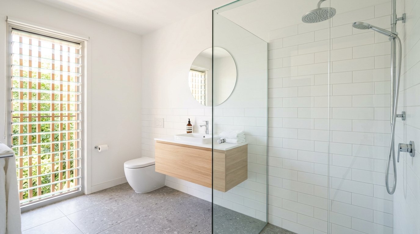 Spotless tiled bathroom and frameless shower screen